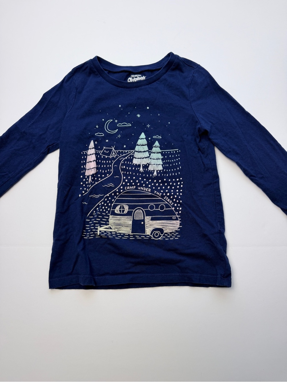 OshKosh Originals Girls Size 7/7A Long Sleeve Shirt Camp Under The Stars Blue
